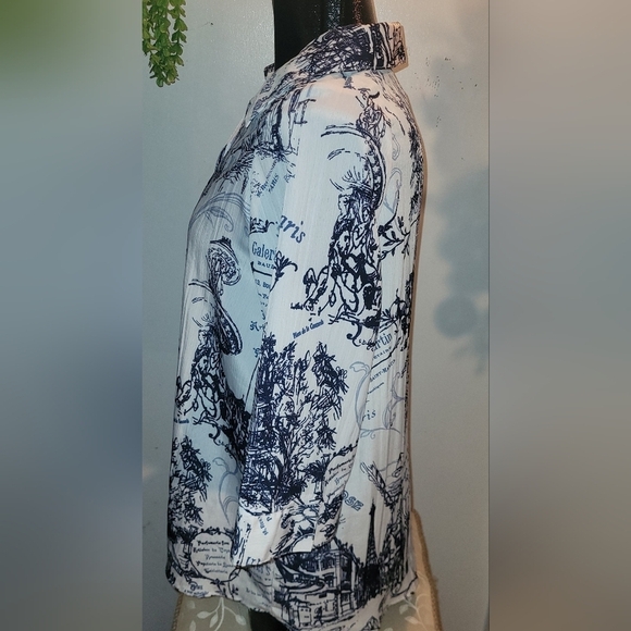 Alia White Paris Scene Print Cropped Sleeve Shirt Sz.16 - Picture 5 of 7